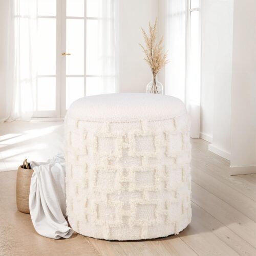 Sitzhocker mit Stauraum 45x40 cm Rund mit weichem Strukturstoff – Bild 3