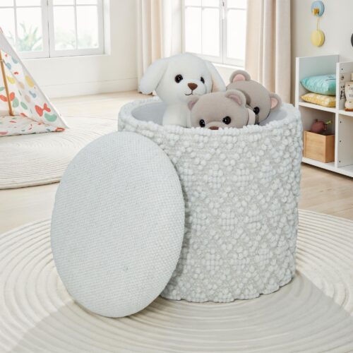 Runder Hocker aus Wolle mit Stauraum Boho Sitzhocker 45 cm – Bild 5
