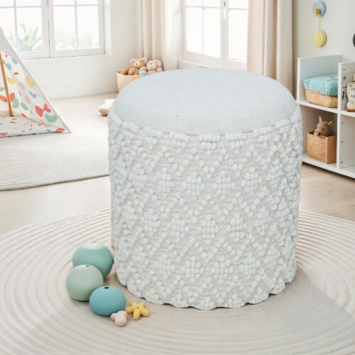 Runder Hocker aus Wolle mit Stauraum Boho Sitzhocker 45 cm – Bild 3