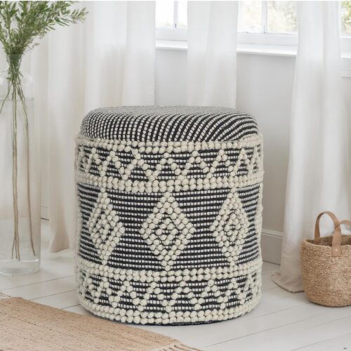 Sitzhocker aus Wolle Ø 40 x 45 cm Grau-Creme Rund – Bild 2