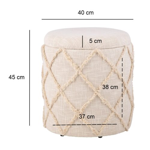 Sitzhocker mit Stauraum rund 40x40x45 cm Polsterhocker Creme Baumwolle – Bild 4