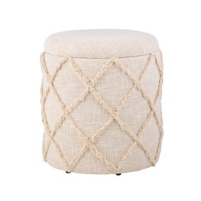 Sitzhocker mit Stauraum rund 40x40x45 cm Polsterhocker Creme Baumwolle Boho