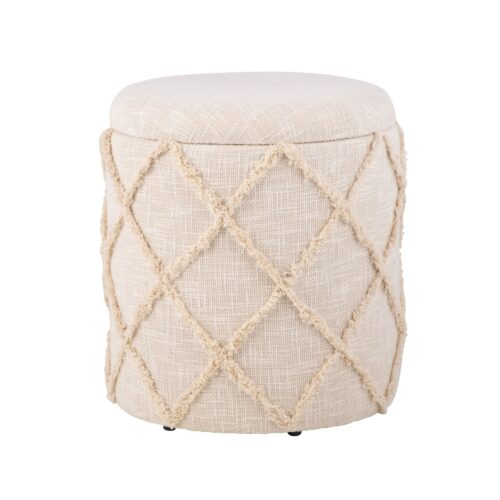 Sitzhocker mit Stauraum rund 40x40x45 cm Polsterhocker Creme Baumwolle Boho
