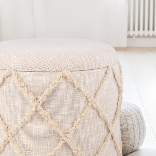 Sitzhocker mit Stauraum rund 40x40x45 cm Polsterhocker Creme Baumwolle – Bild 6