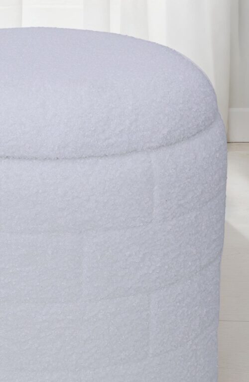 Sitzhocker mit Stauraum 40x40x45 cm Runder Stoffhocker Weiß – Bild 6