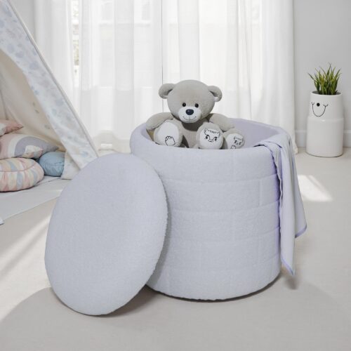 Sitzhocker mit Stauraum 40x40x45 cm Runder Stoffhocker Weiß – Bild 5