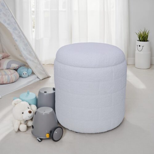 Sitzhocker mit Stauraum 40x40x45 cm Runder Stoffhocker Weiß – Bild 3