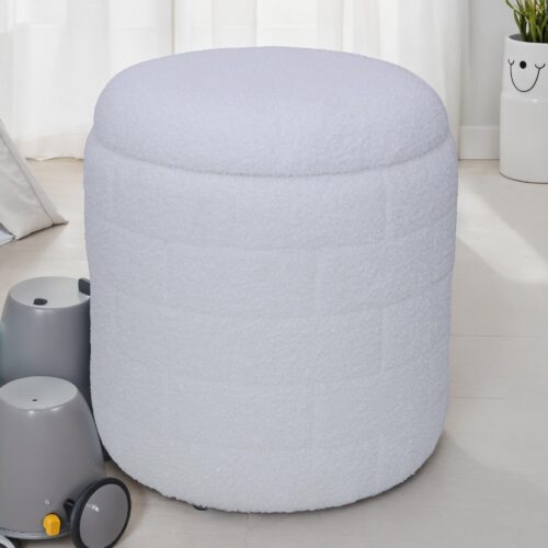 Sitzhocker mit Stauraum 40x40x45 cm Runder Stoffhocker Weiß – Bild 2
