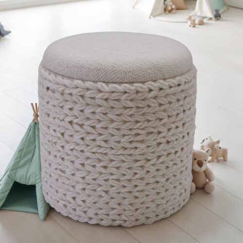 Sitzhocker mit Stauraum aus Wolle rund 40x40x45 cm Hocker – Bild 2