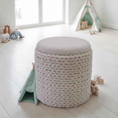 Sitzhocker mit Stauraum aus Wolle rund 40x40x45 cm Hocker – Bild 3