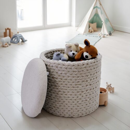 Sitzhocker mit Stauraum aus Wolle rund 40x40x45 cm Hocker – Bild 5