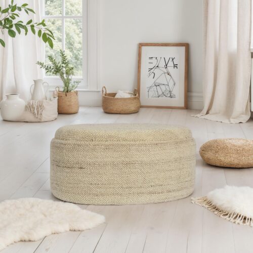 Sitzhocker mit Stauraum Wolle oval 81 cm abnehmbarer Deckel Polsterhocker – Bild 2