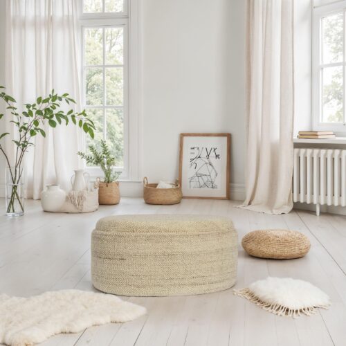 Sitzhocker mit Stauraum Wolle oval 81 cm abnehmbarer Deckel Polsterhocker – Bild 3