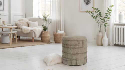 Sitzhocker rund aus Wolle Ø 40 x 45 cm Braun – Bild 3