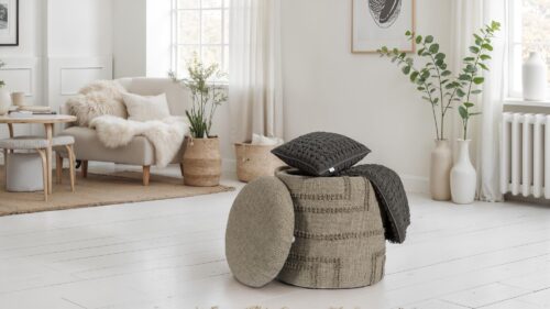 Sitzhocker rund aus Wolle Ø 40 x 45 cm Braun – Bild 5