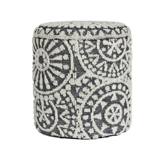 Sitzhocker rund Ø 40 × 45 cm Grau-Creme aus Wolle – Bild 7