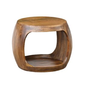 Beistelltisch 50cm Mango Massivholz rund mit Ablagefach - Couchtisch Echtholz