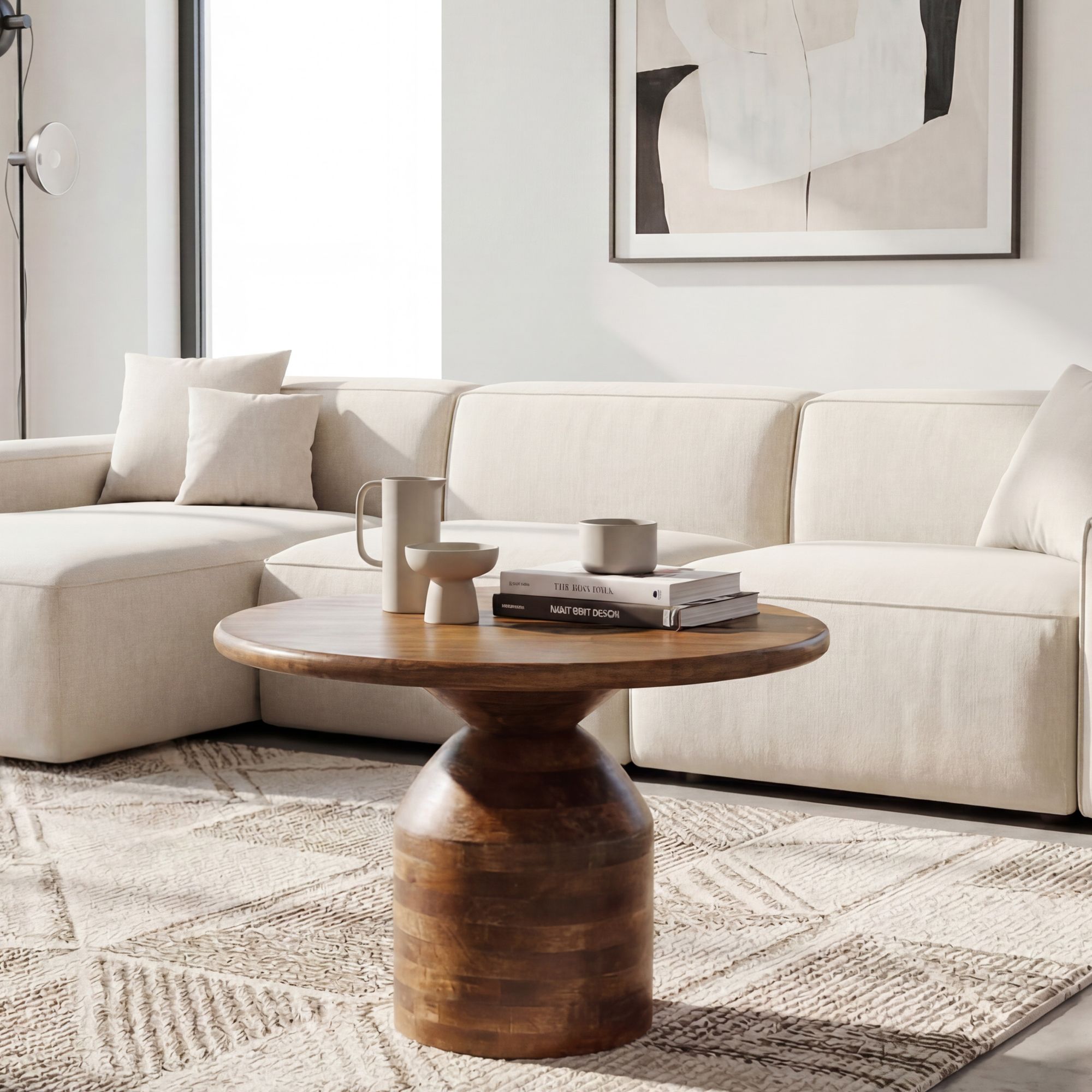 Couchtisch Mango Massivholz 60cm Natur Rund Design Wohnzimmertisch – Bild 2