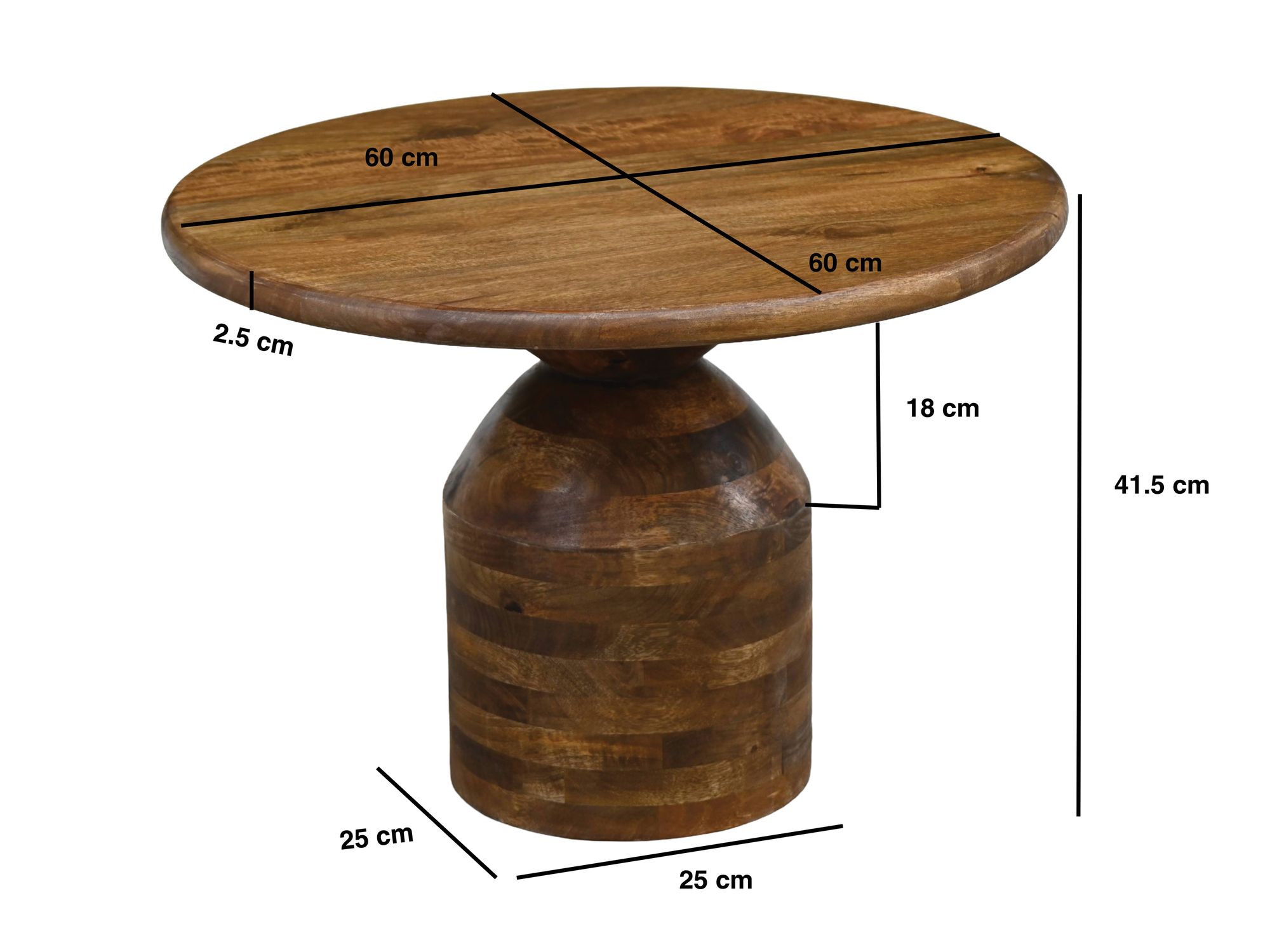 Couchtisch Mango Massivholz 60cm Natur Rund Design Wohnzimmertisch – Bild 4