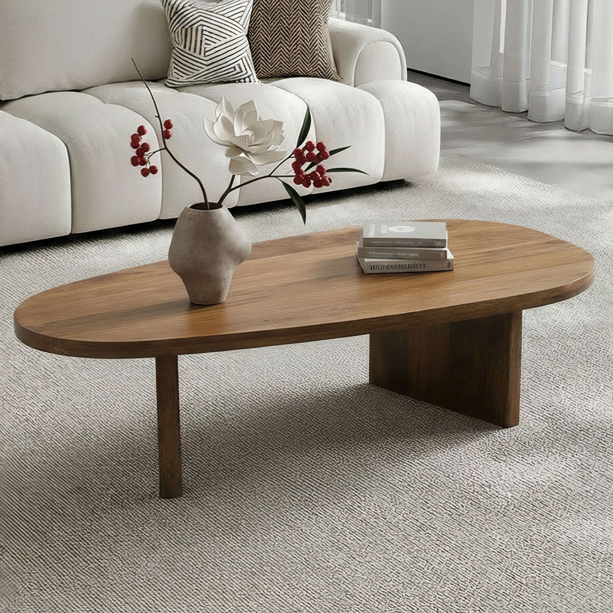 Couchtisch Mango Massivholz oval 120cm Handgefertigter Wohnzimmertisch – Bild 2