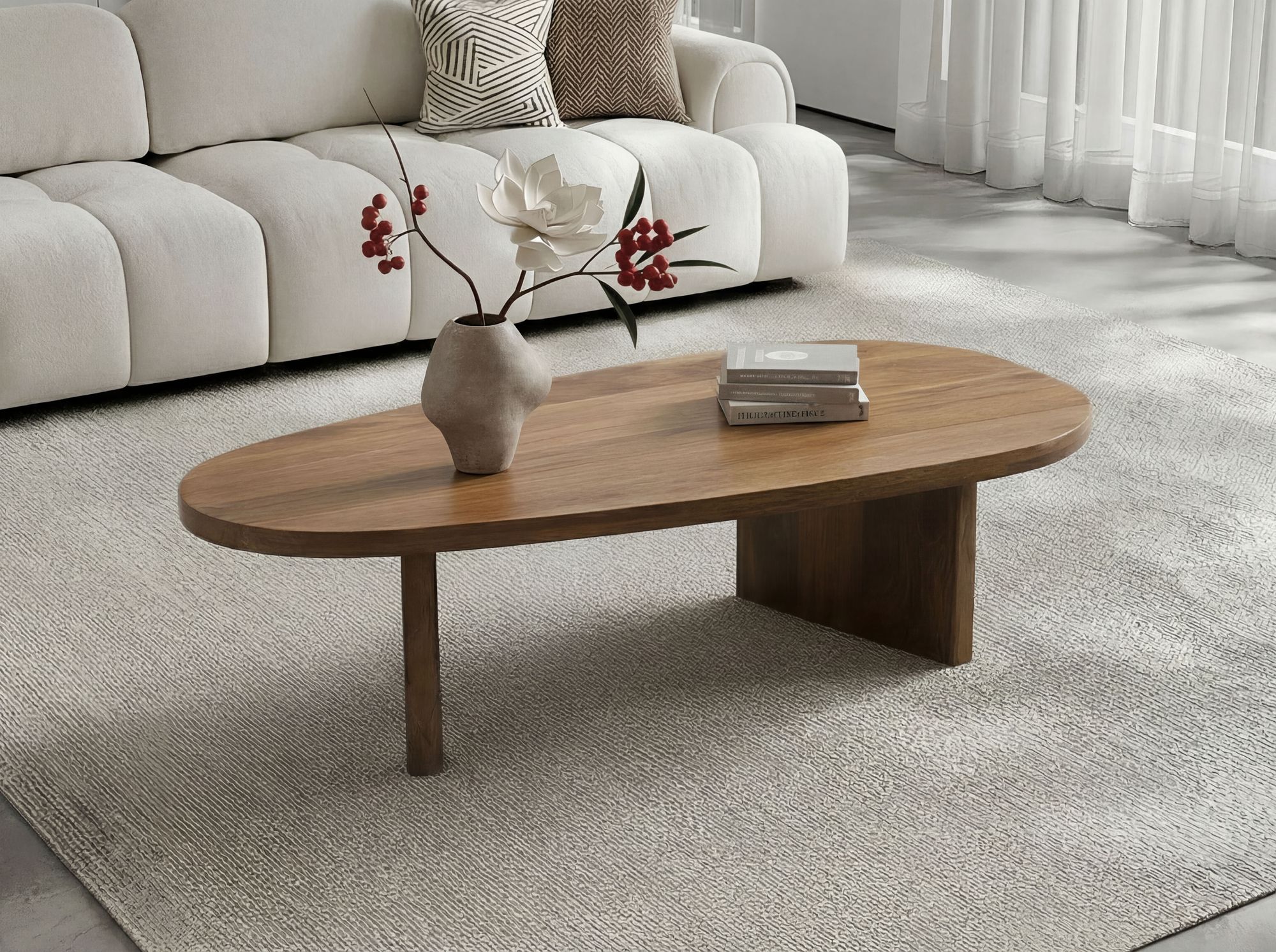 Couchtisch Mango Massivholz oval 120cm Handgefertigter Wohnzimmertisch – Bild 3
