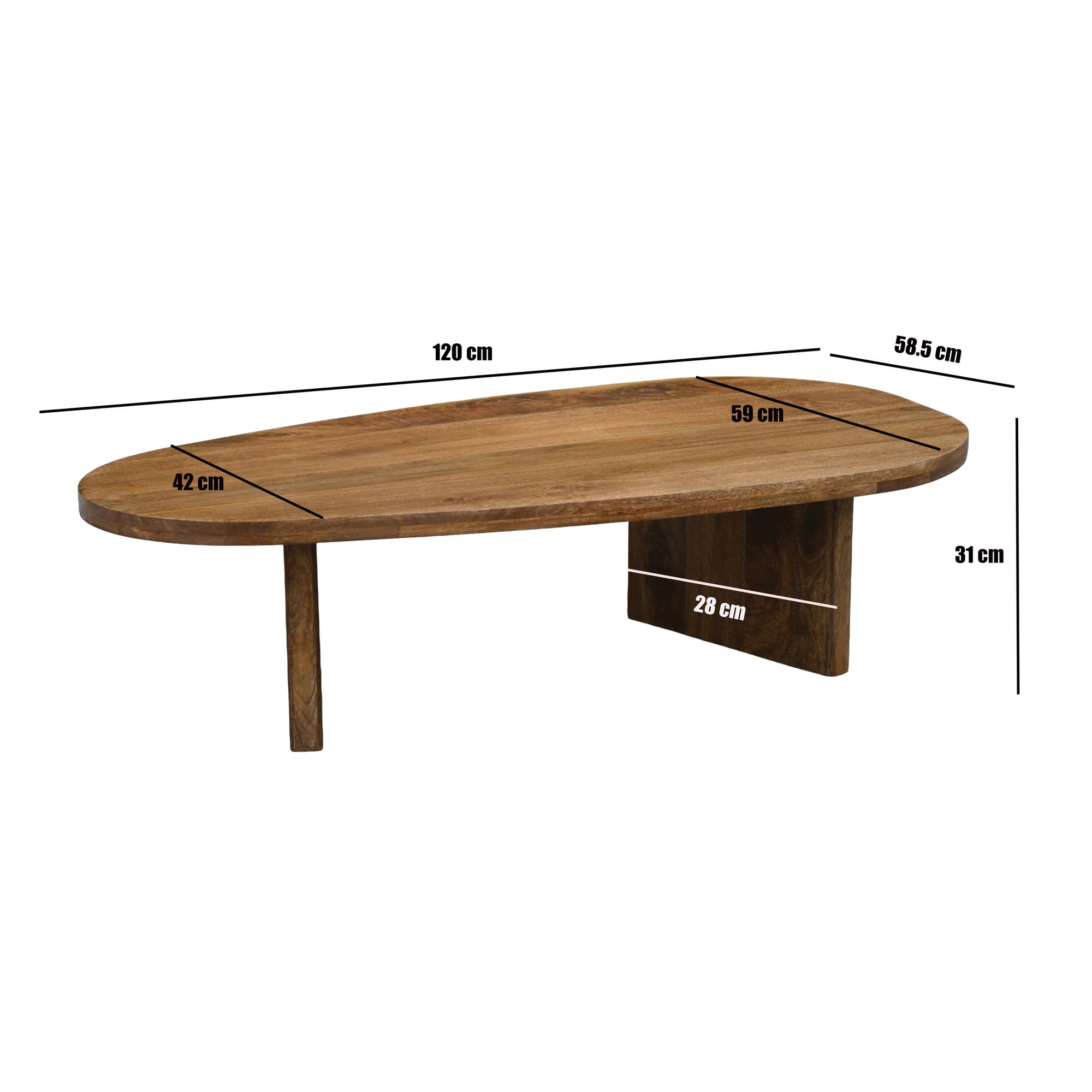 Couchtisch Mango Massivholz oval 120cm Handgefertigter Wohnzimmertisch – Bild 4