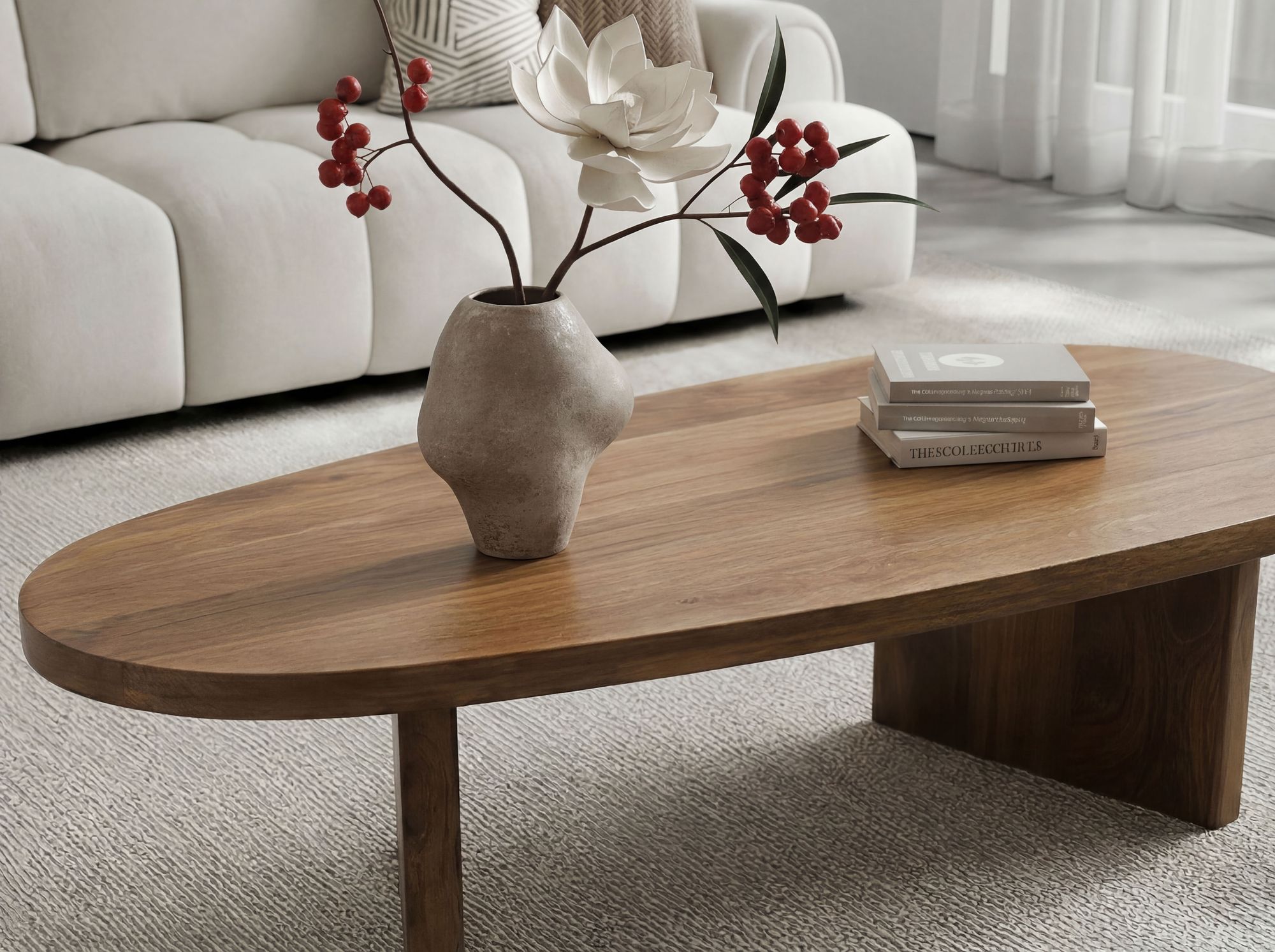 Couchtisch Mango Massivholz oval 120cm Handgefertigter Wohnzimmertisch – Bild 5