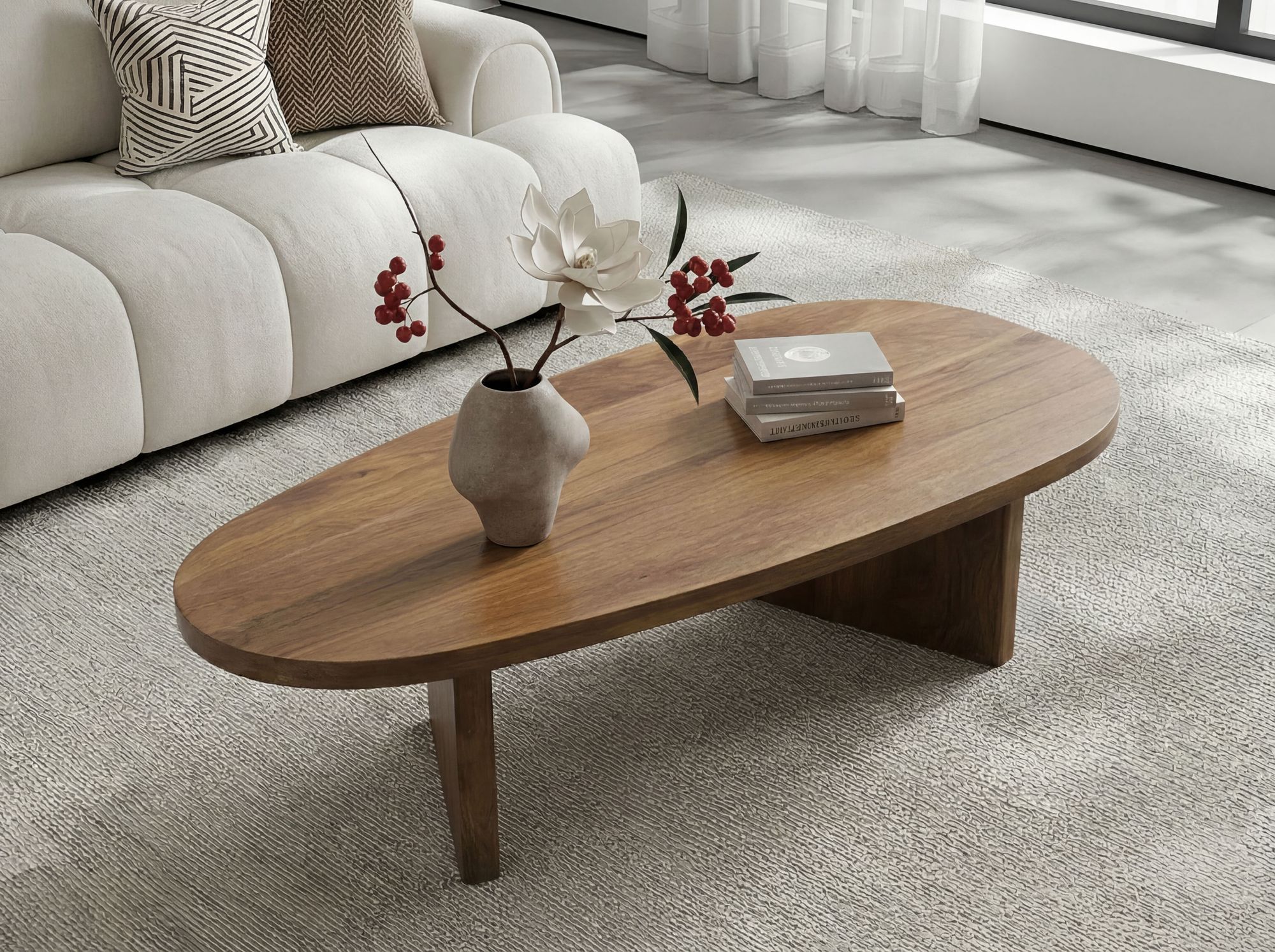 Couchtisch Mango Massivholz oval 120cm Handgefertigter Wohnzimmertisch – Bild 6