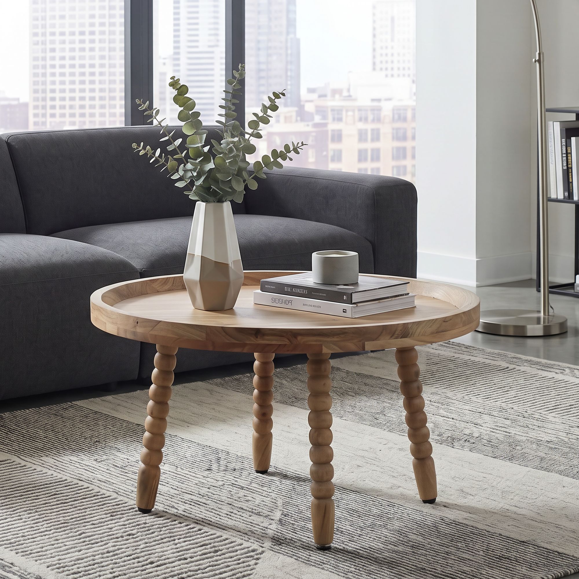 Couchtisch Akazie Massivholz 60cm Rund Design Wohnzimmertisch – Bild 2