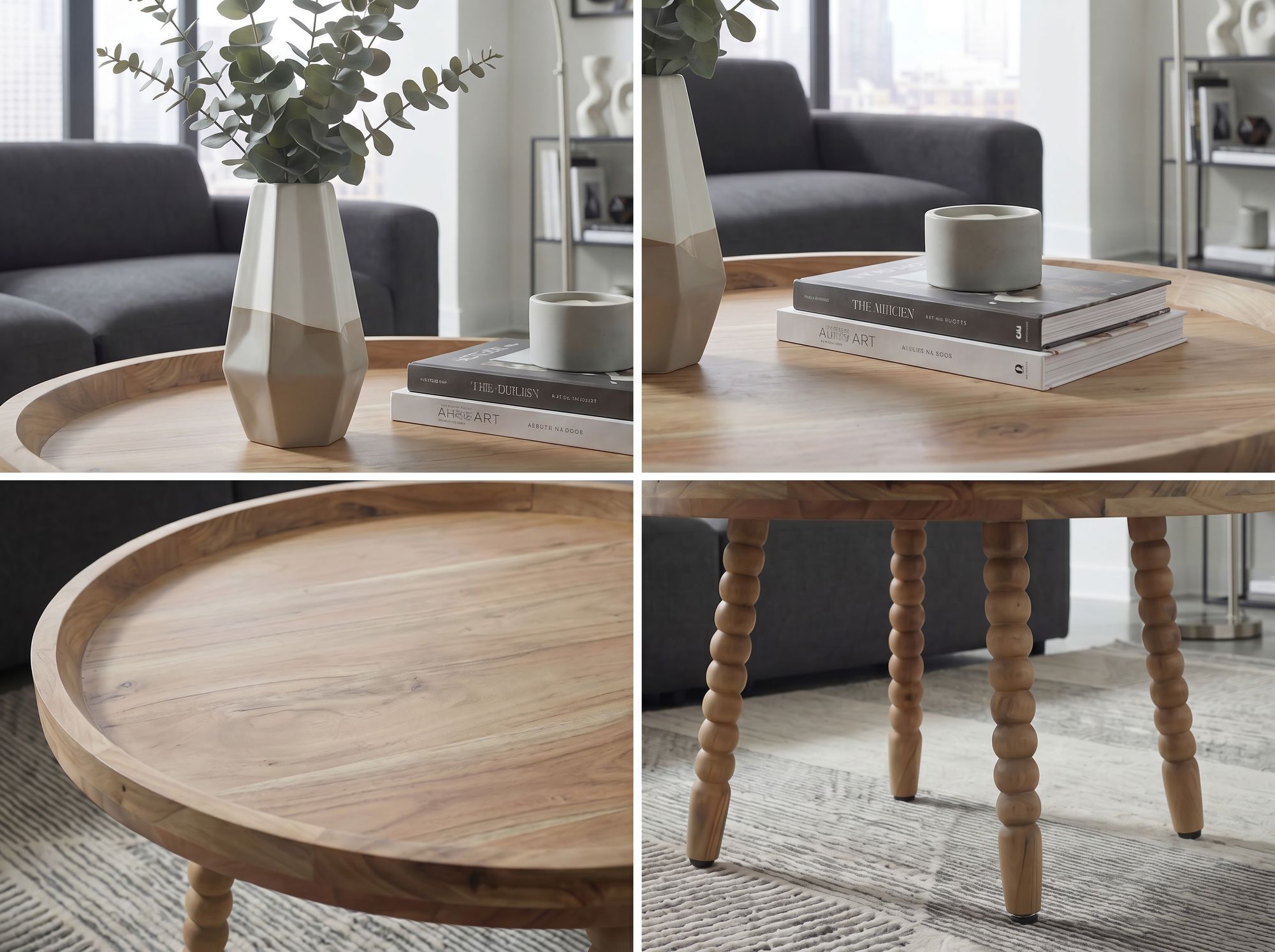 Couchtisch Akazie Massivholz 60cm Rund Design Wohnzimmertisch – Bild 5