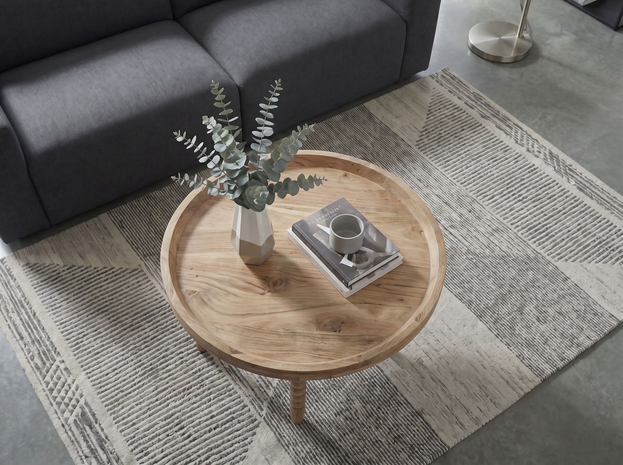 Couchtisch Akazie Massivholz 60cm Rund Design Wohnzimmertisch – Bild 6