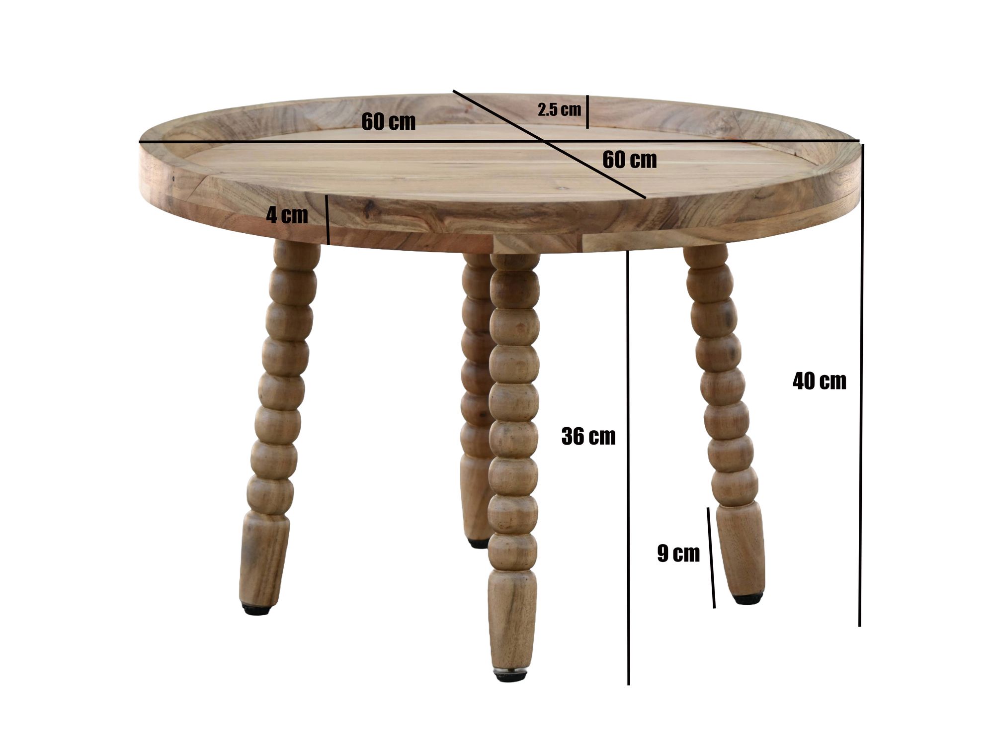 Couchtisch Akazie Massivholz 60cm Rund Design Wohnzimmertisch – Bild 4