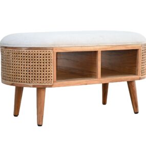 gepolsterte Sitzbank 90 cm Wiener Geflecht - Retro Schuhbank für