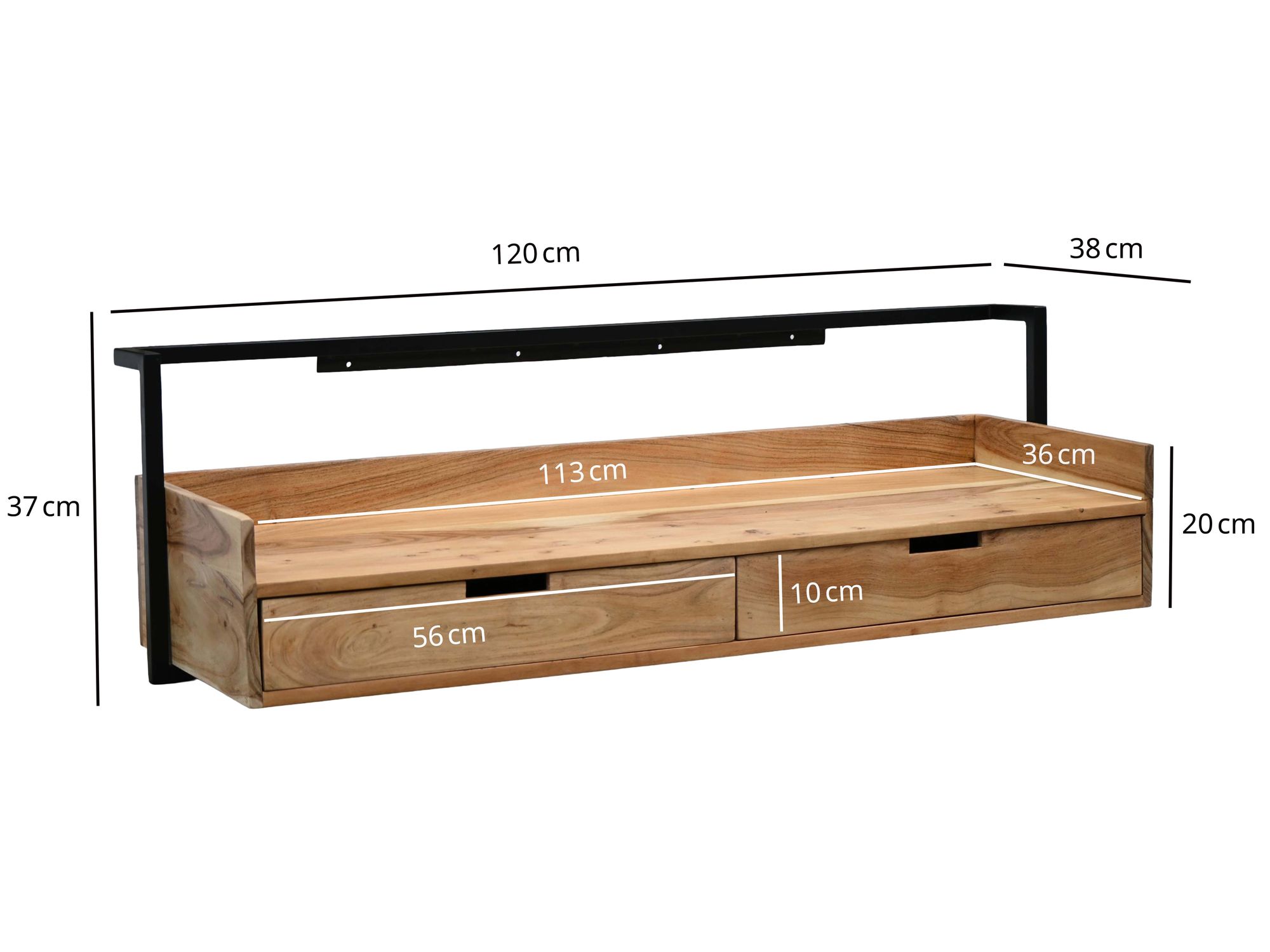 Wandschreibtisch Akazie Massivholz 120cm mit 2 Schubladen Design Schreibtisch – Bild 4