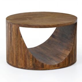Couchtisch Mango Massivholz Rund 60cm - Design Wohnzimmertisch mit Ablagefach