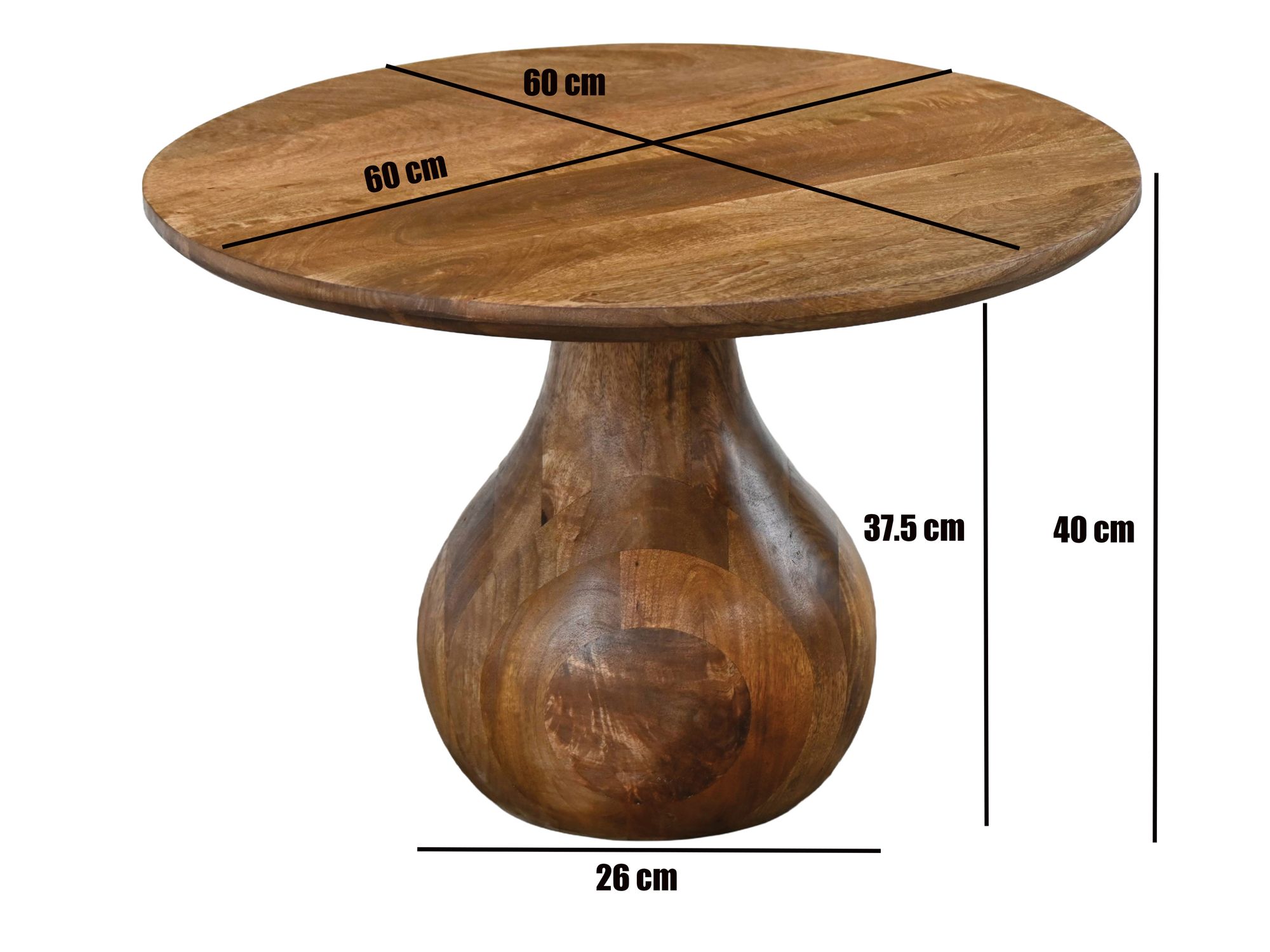 Couchtisch Mango Massivholz 60cm Natur Rund Design Wohnzimmertisch – Bild 4