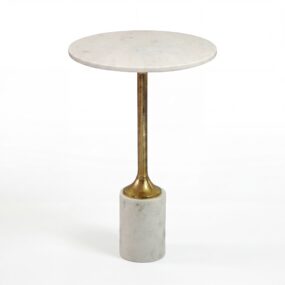 Beistelltisch Metall mit weißer Marmor Tischplatte 37cm rund - Moderner