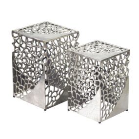 2er Set Beistelltisch Aluminium Silber - Design Couchtisch Set -