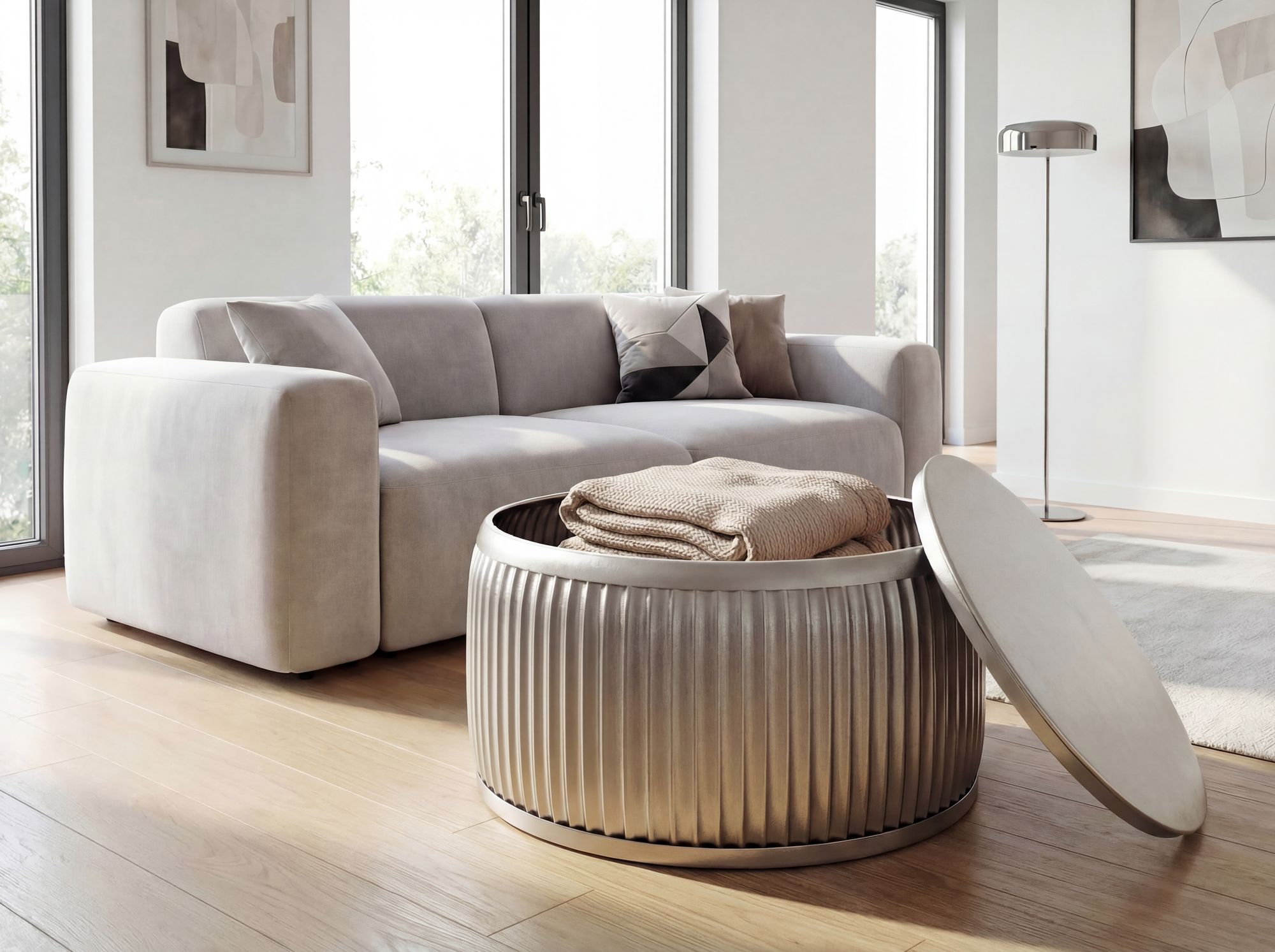 Couchtisch Metall Rund 60cm Silber mit abnehmbarer Tischplatte – Bild 5