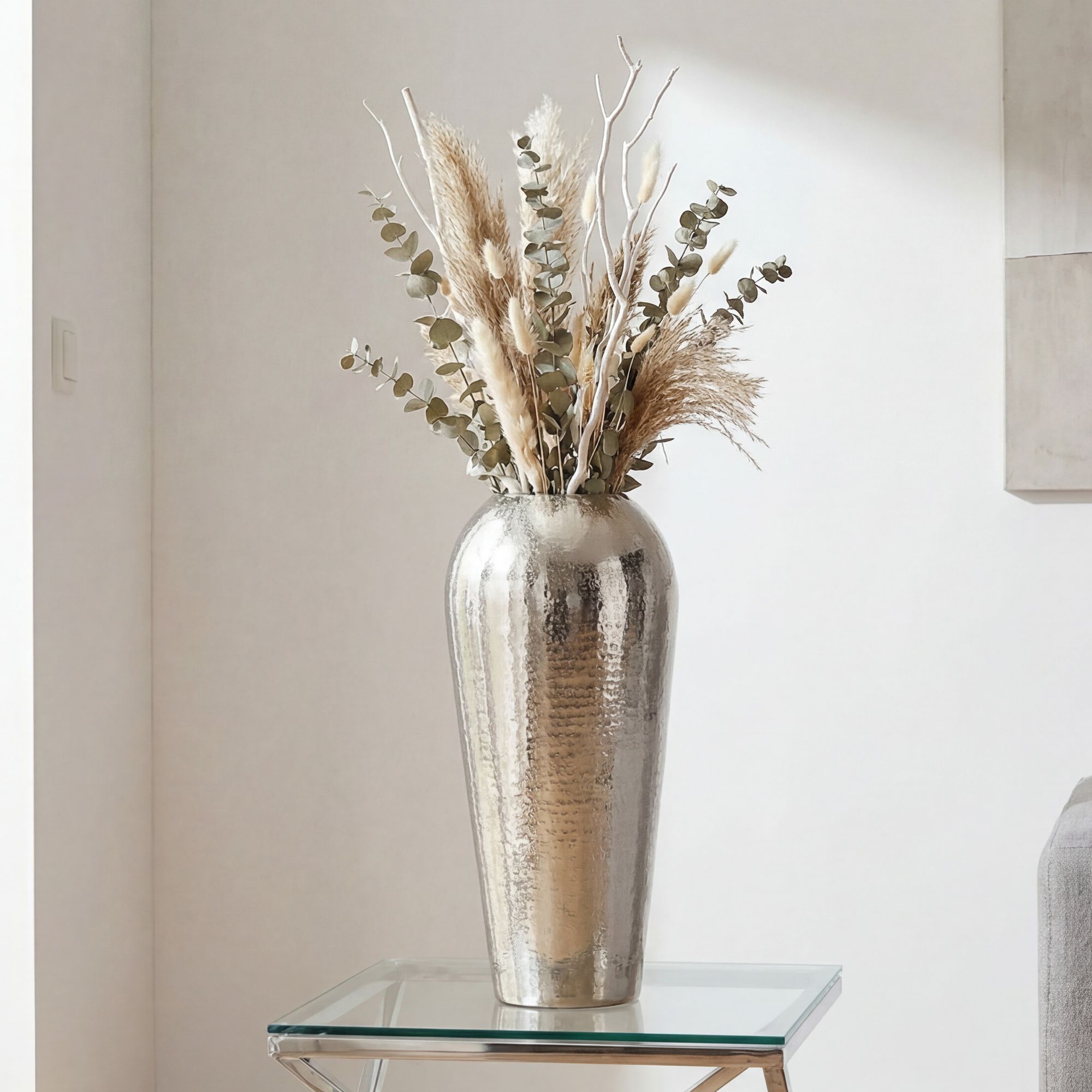 Dekovase Aluminium 50cm Silber Standvase groß Bodenvase rund – Bild 2