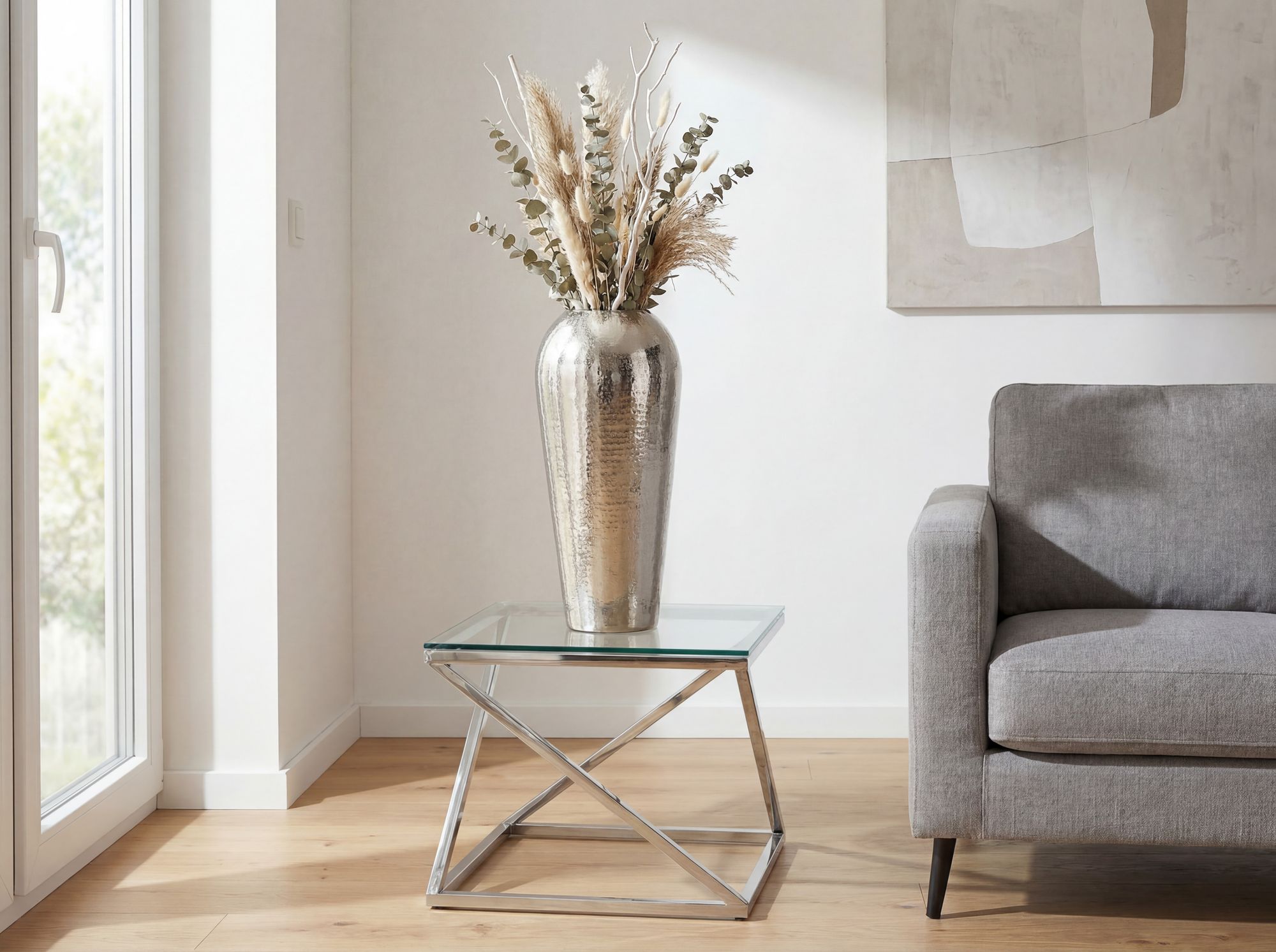 Dekovase Aluminium 50cm Silber Standvase groß Bodenvase rund – Bild 3