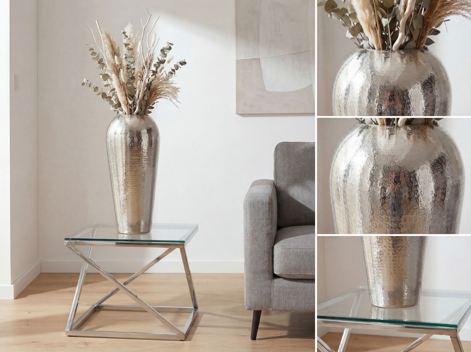 Dekovase Aluminium 50cm Silber Standvase groß Bodenvase rund – Bild 6