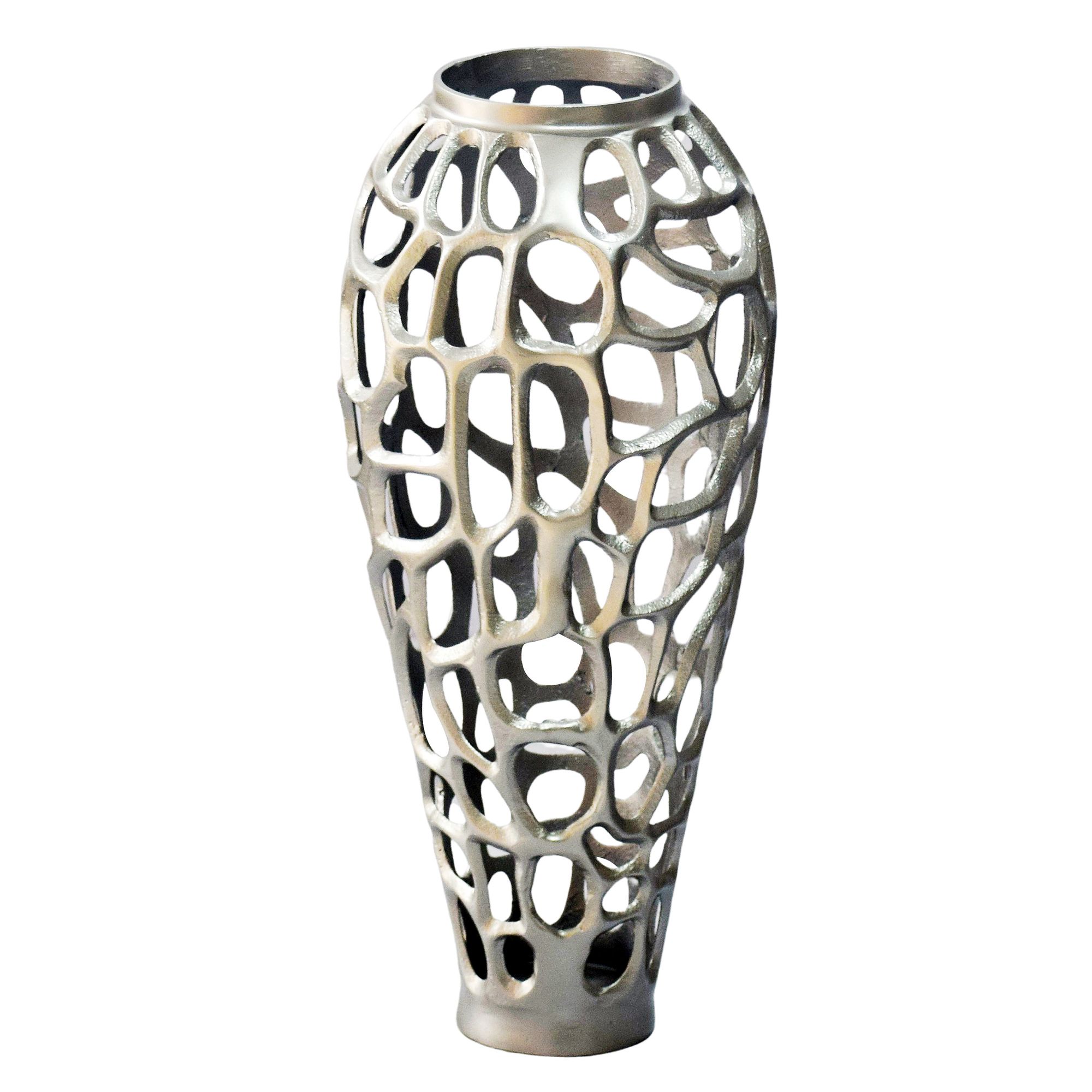 Bodenvase Aluminium 85cm Silber - Design Blumenvase Groß - Metallvase