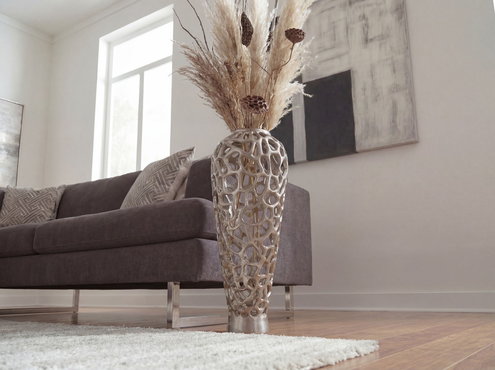 Bodenvase Aluminium 85cm Silber Design Blumenvase Groß Metallvase – Bild 6