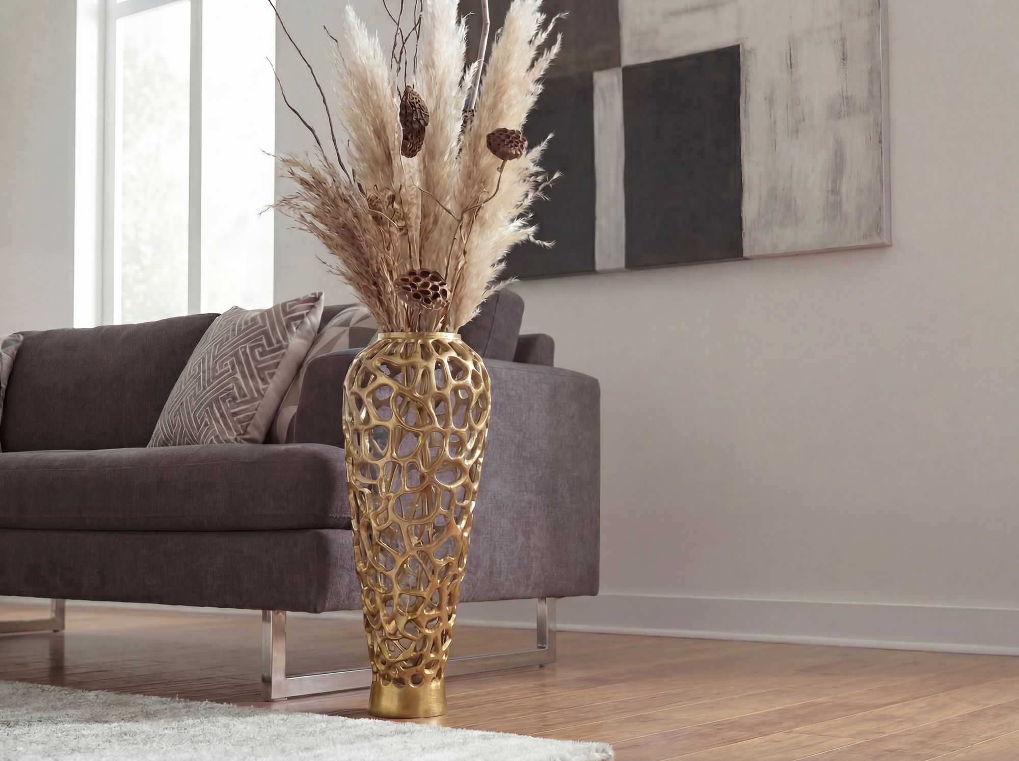 Bodenvase Aluminium 85cm Gold Design Blumenvase Groß Metallvase – Bild 3