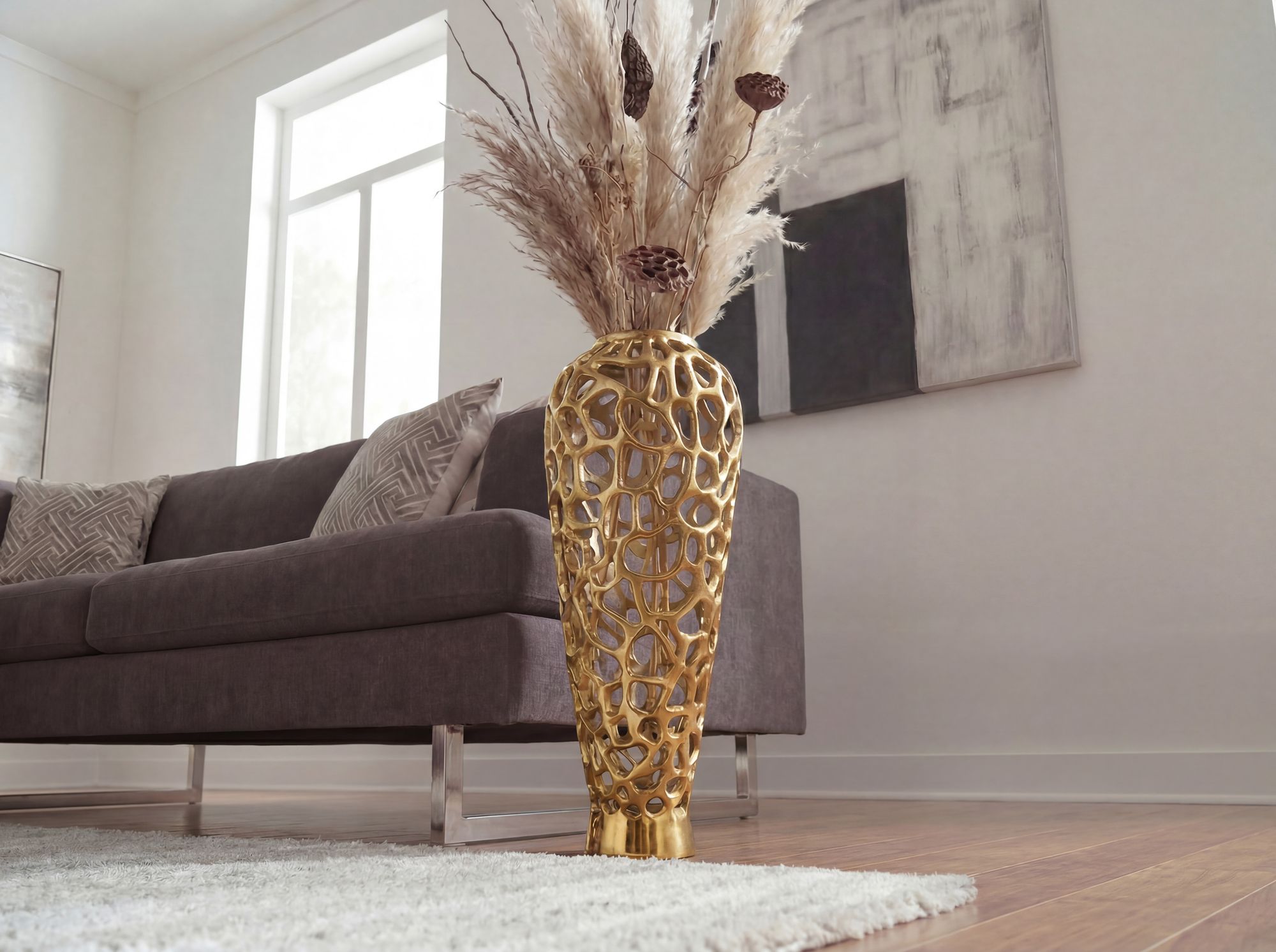 Bodenvase Aluminium 85cm Gold Design Blumenvase Groß Metallvase – Bild 6