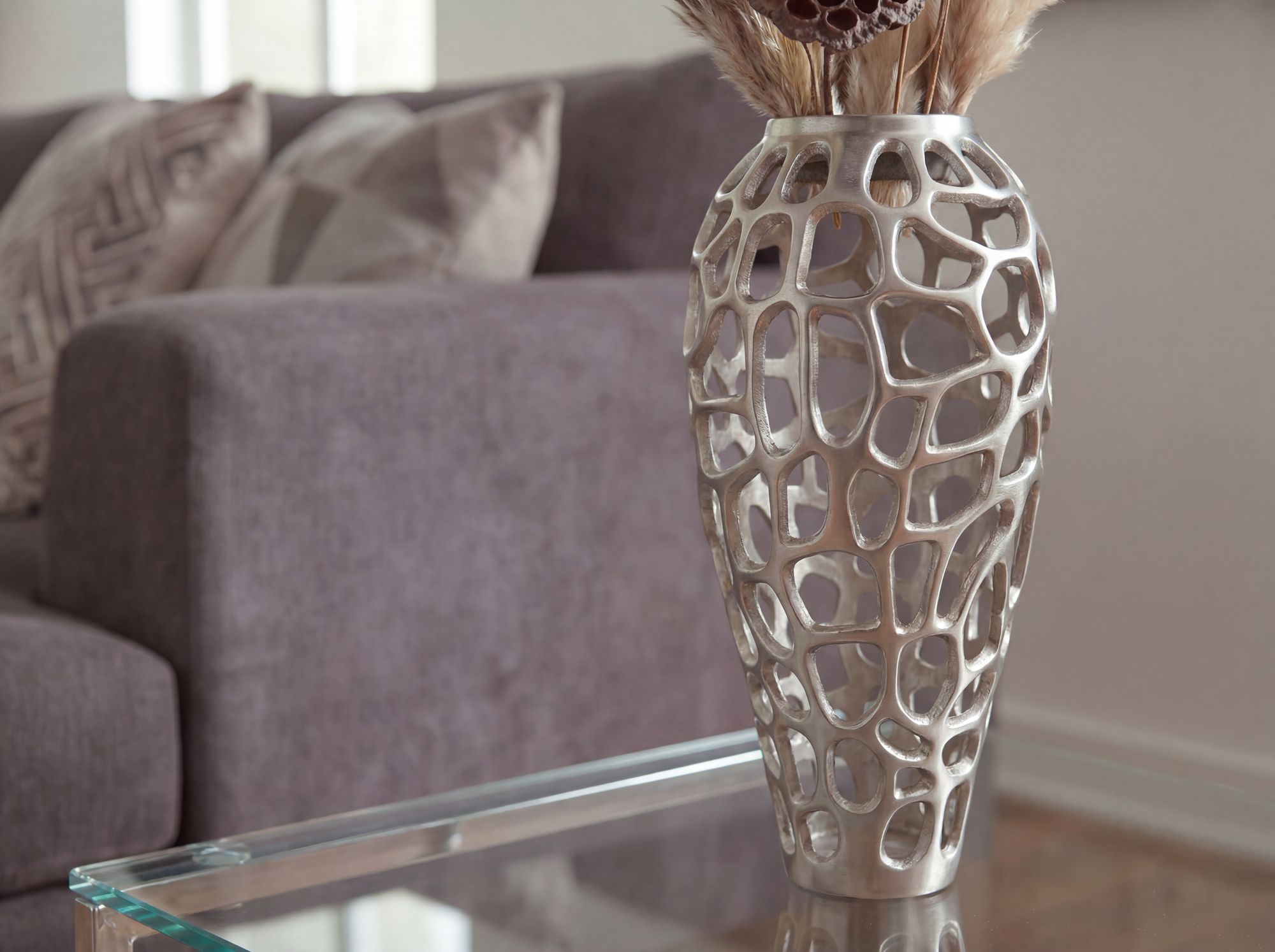 Dekovase Aluminium 45cm Silber Design Blumenvase Groß Metallvase – Bild 6