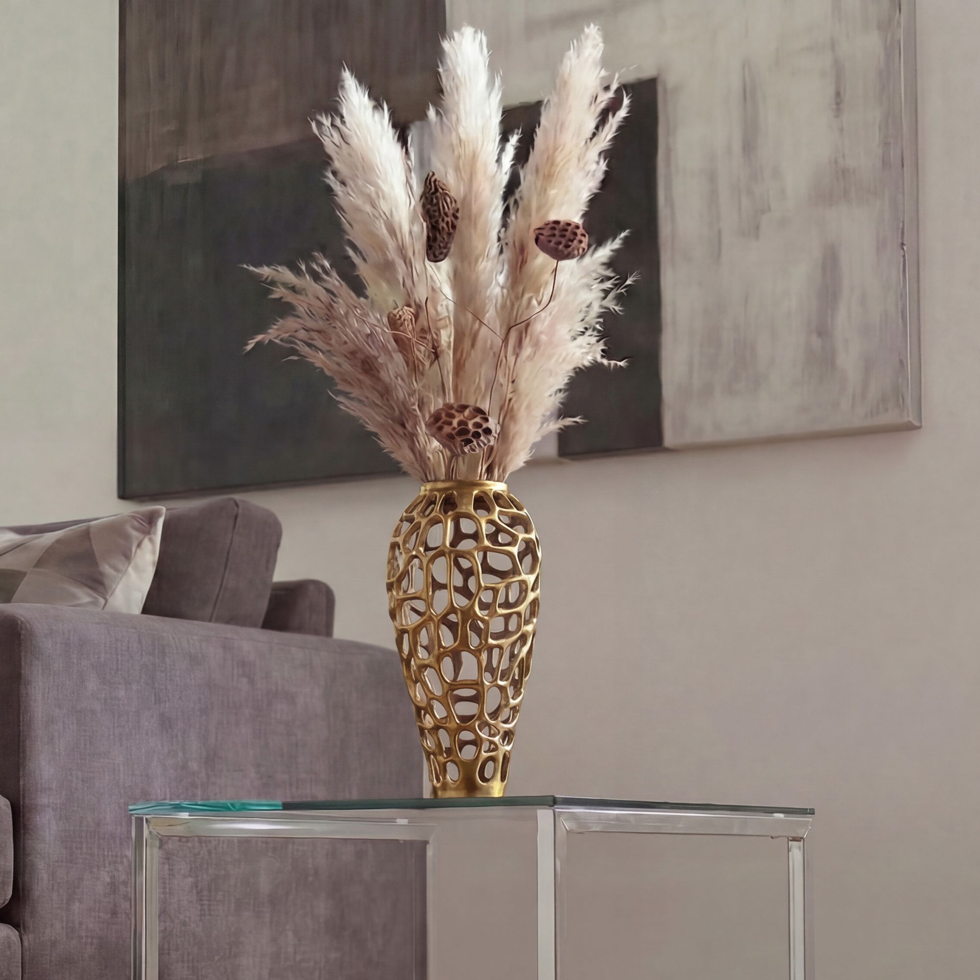 Dekovase Aluminium 45cm Gold Design Blumenvase Metallvase – Bild 2