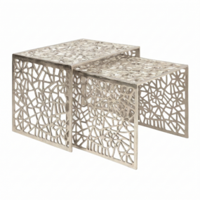2er Set Couchtisch Aluminium Silber - Design Beistelltisch Set -
