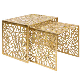 2er Set Couchtisch Aluminium Gold - Design Beistelltisch Set -
